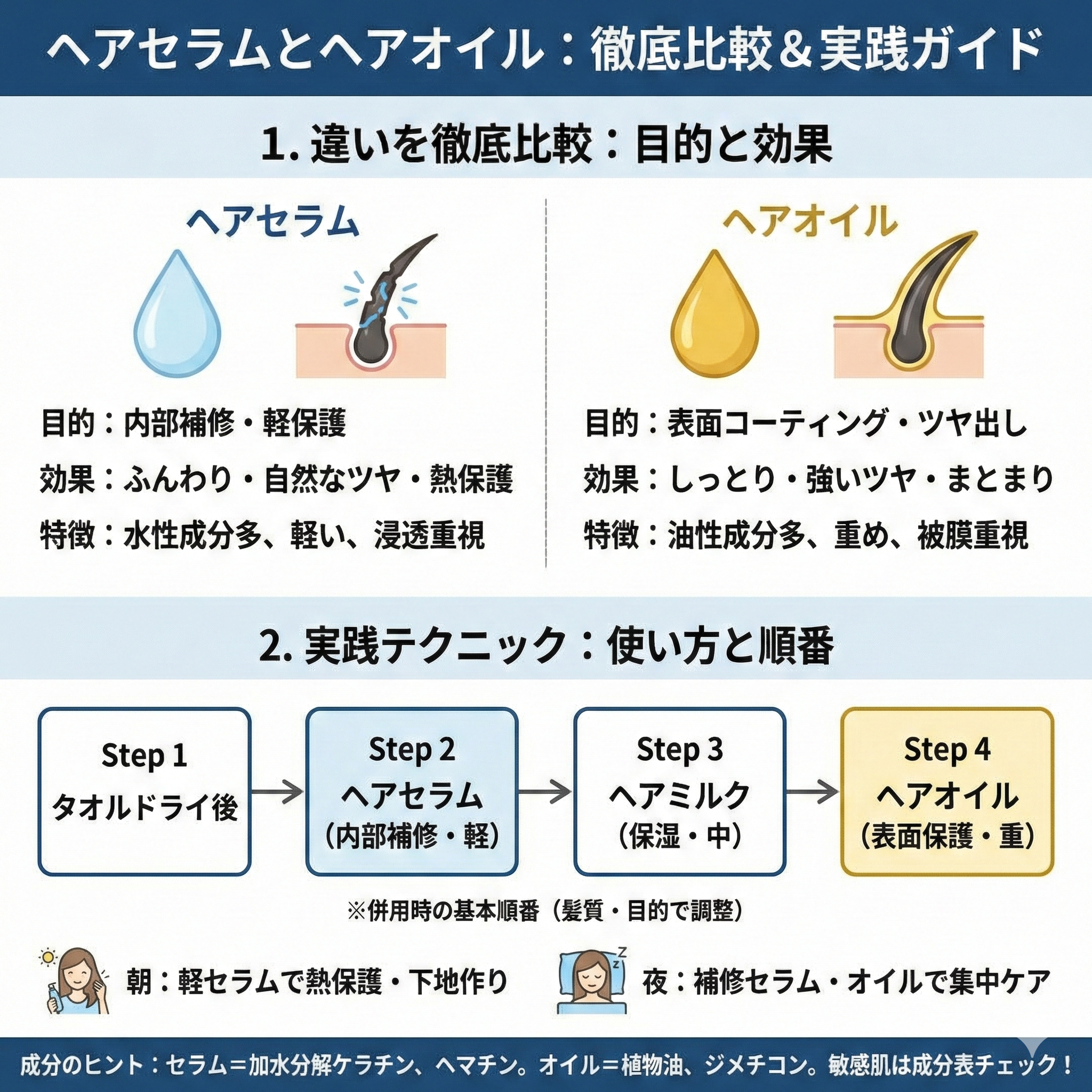 ヘアセラムとオイルの違いを徹底比較